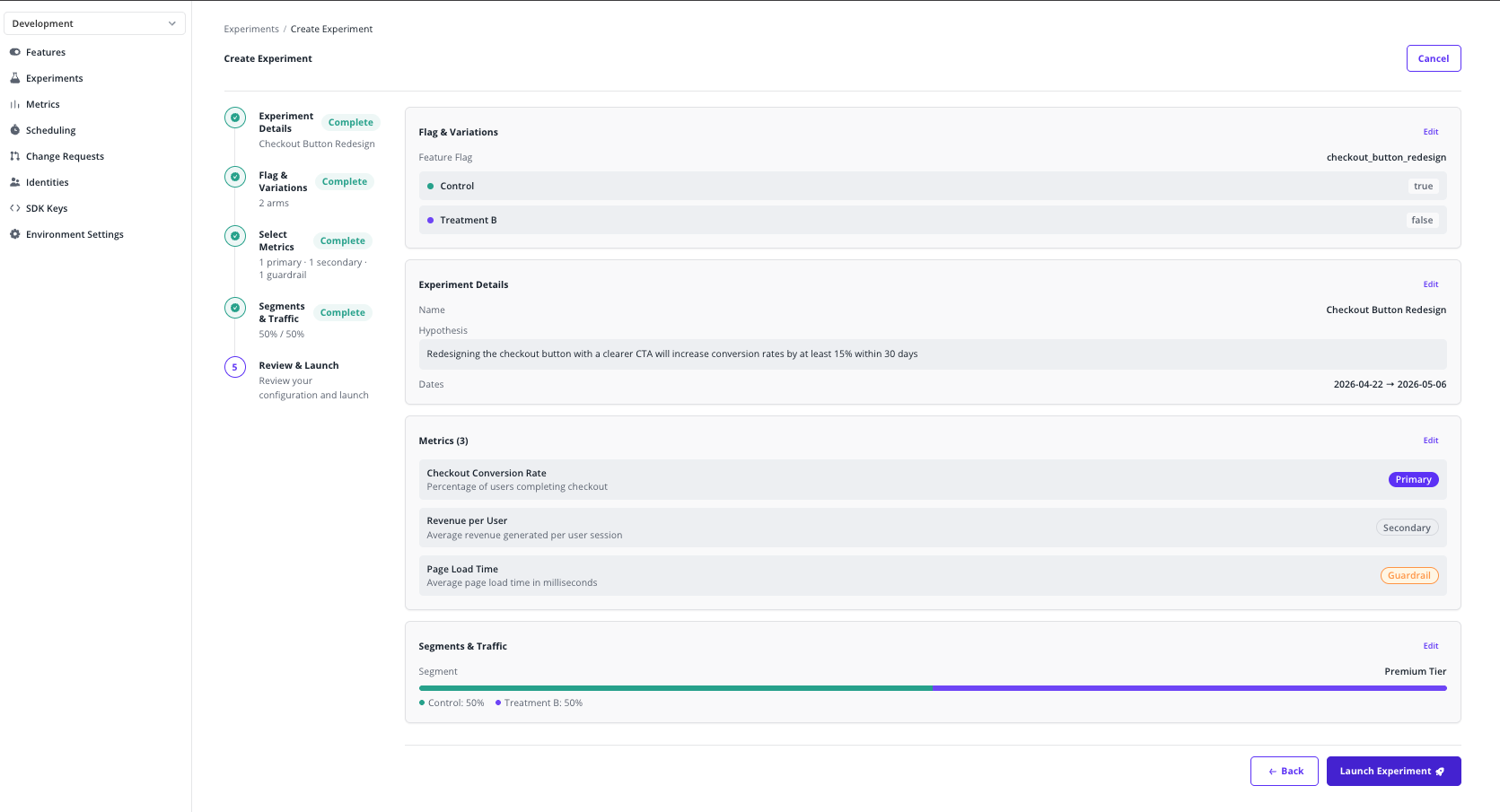 Review summary with per-section edit links